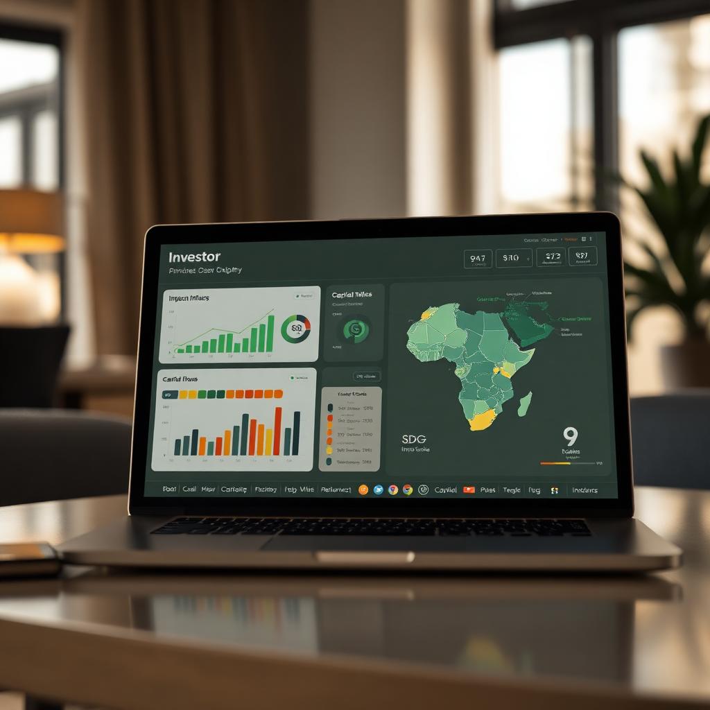 Investor dashboard showing impact charts and capital flows
