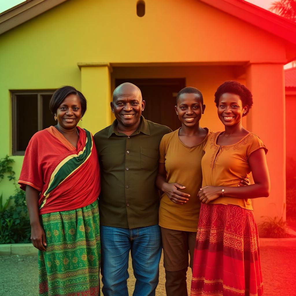 Family standing proudly in front of their home